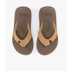 NWT Quiksilver Boys Brown Suede Flip Flops - Tan Straps - Size 1
